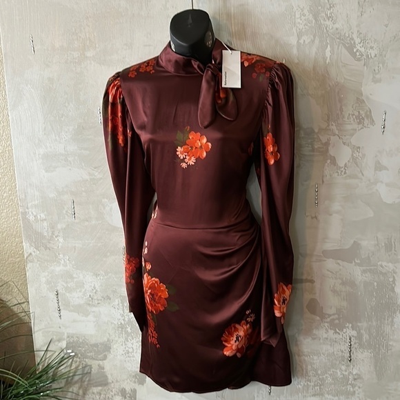 Reformation 100% Silk Wrap Skirt Dress Wine & Tangerine Holiday Sz 10 NWT - Picture 1 of 17